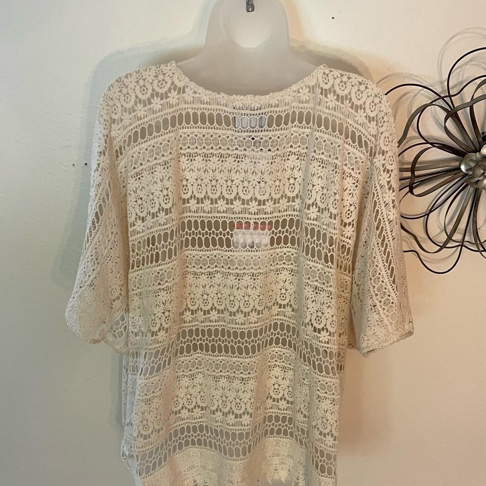 NWOT Cabi #5026 Cotton Boho 💕Love Carol Collection Lace Coastal Crochet Top 🌴